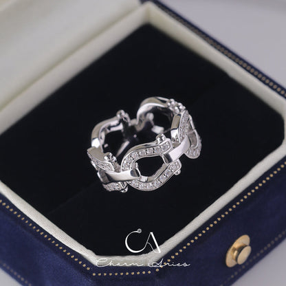 FULL DIAMOND HORSESHOE BUCKLE S92 RING