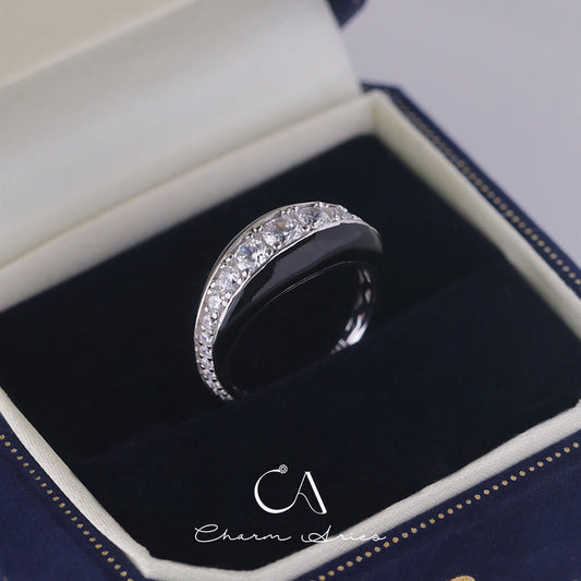 BLACK ENAMEL FULL DIAMOND  S925  RING