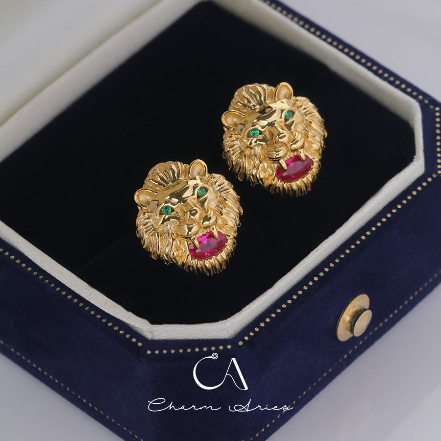 TIGER HEAD S925 EARRINGS