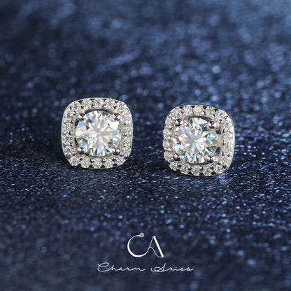 SQUARE FULL DIAMOND S925 MOISSAN DIAMOND EARRINGS