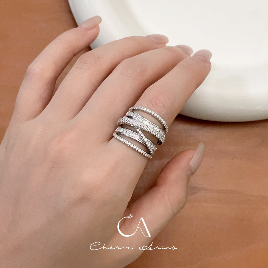 MULTI-LAYER LINES S925 FULL DIAMOND RING