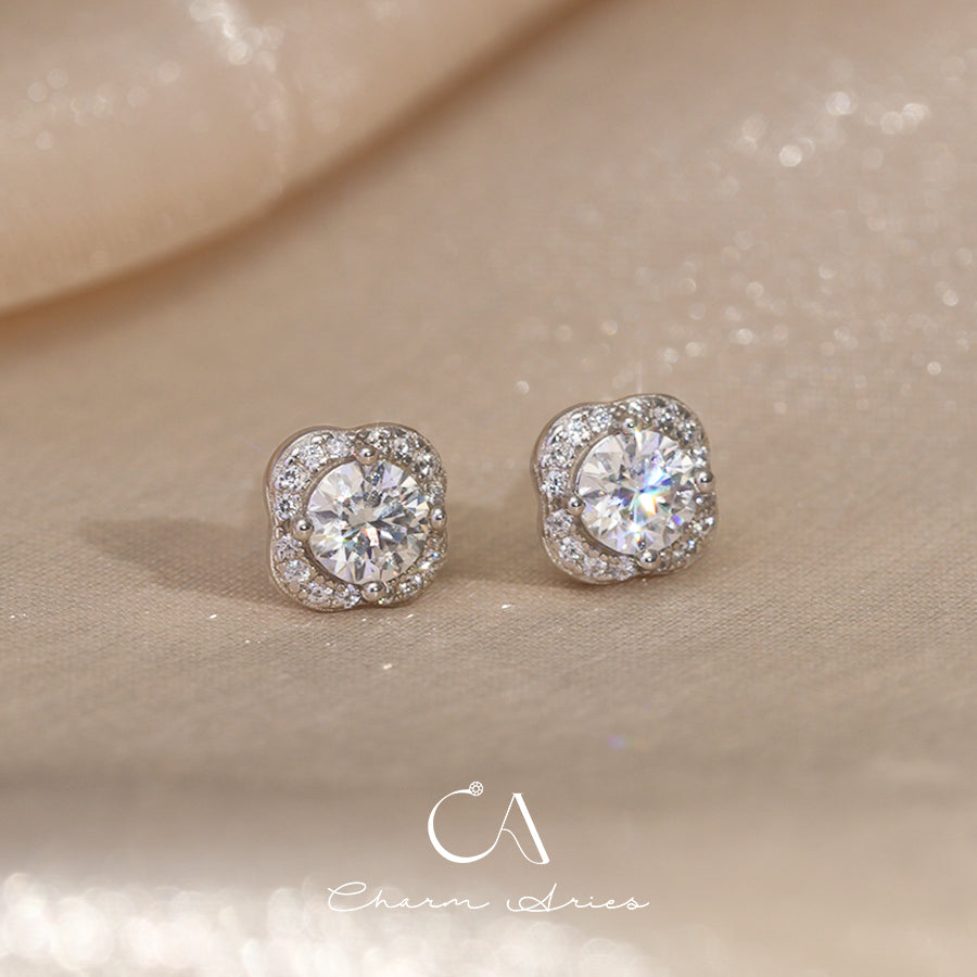 FOUR LEAF CLOVER S925 MOISSAN DIAMOND EARRINGS