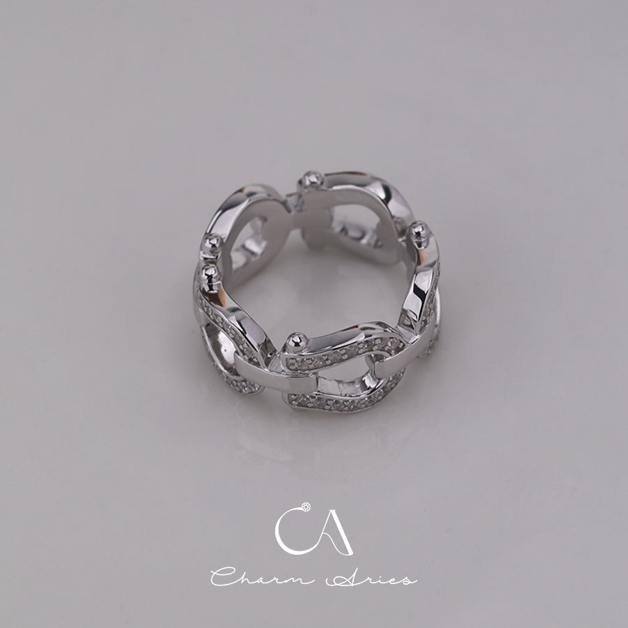 FULL DIAMOND HORSESHOE BUCKLE S92 RING