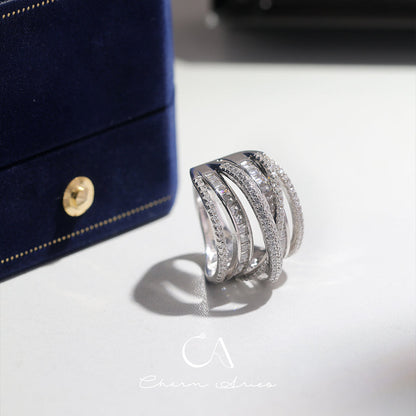 MULTI-LAYER LINES S925 FULL DIAMOND RING