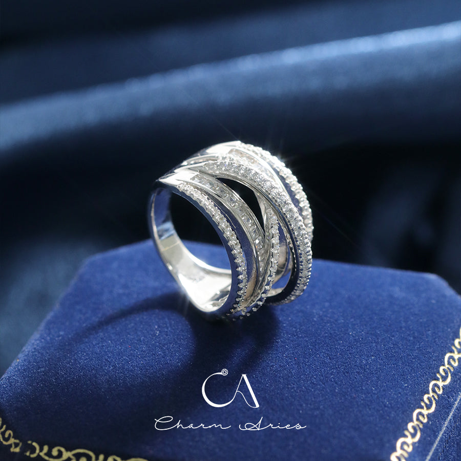 MULTI-LAYER LINES S925 FULL DIAMOND RING