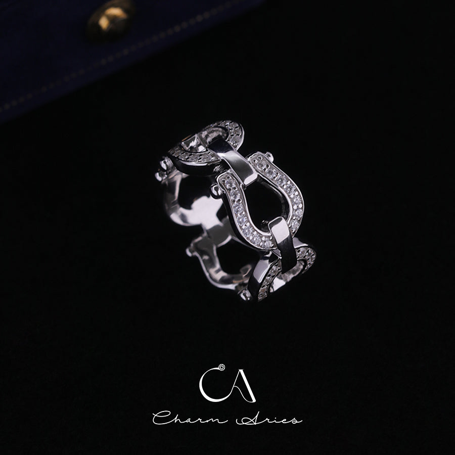 FULL DIAMOND HORSESHOE BUCKLE S92 RING