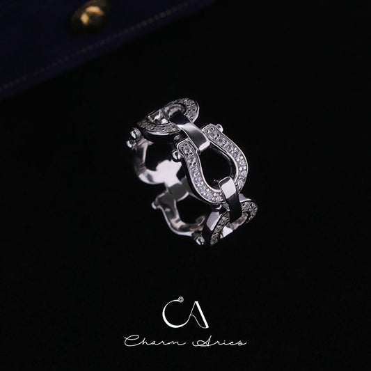 FULL DIAMOND HORSESHOE BUCKLE S92 RING