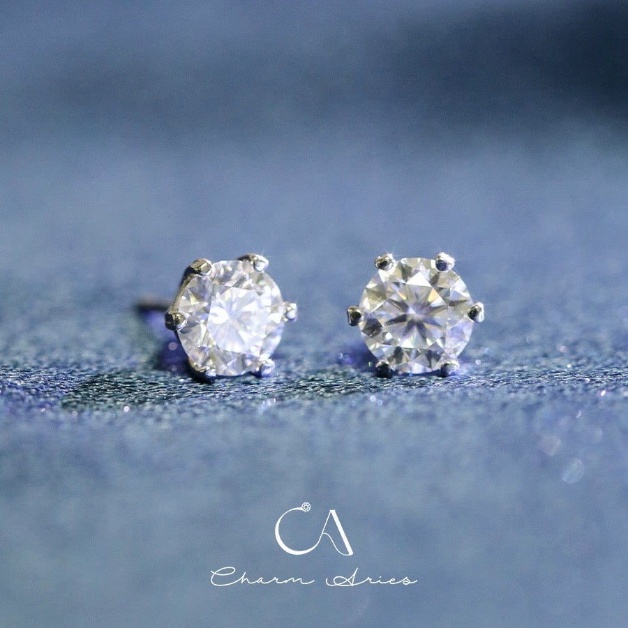 SIX CLAWS S925 MOISSAN DIAMOND EARRINGS