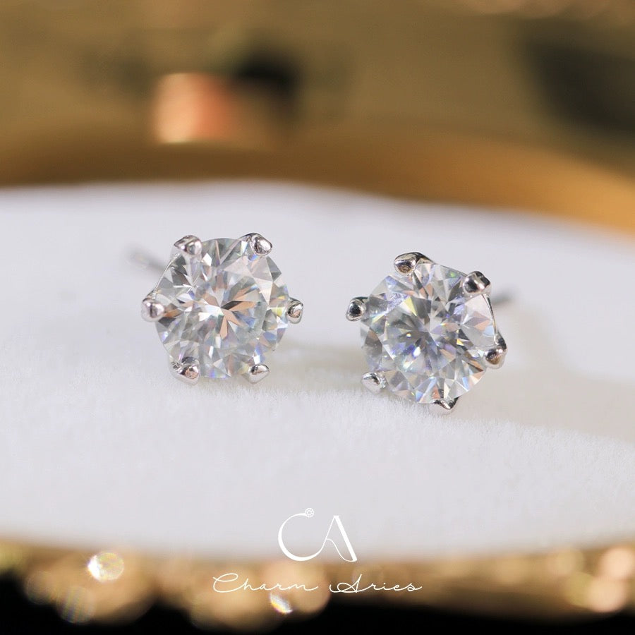 SIX CLAWS S925 MOISSAN DIAMOND EARRINGS