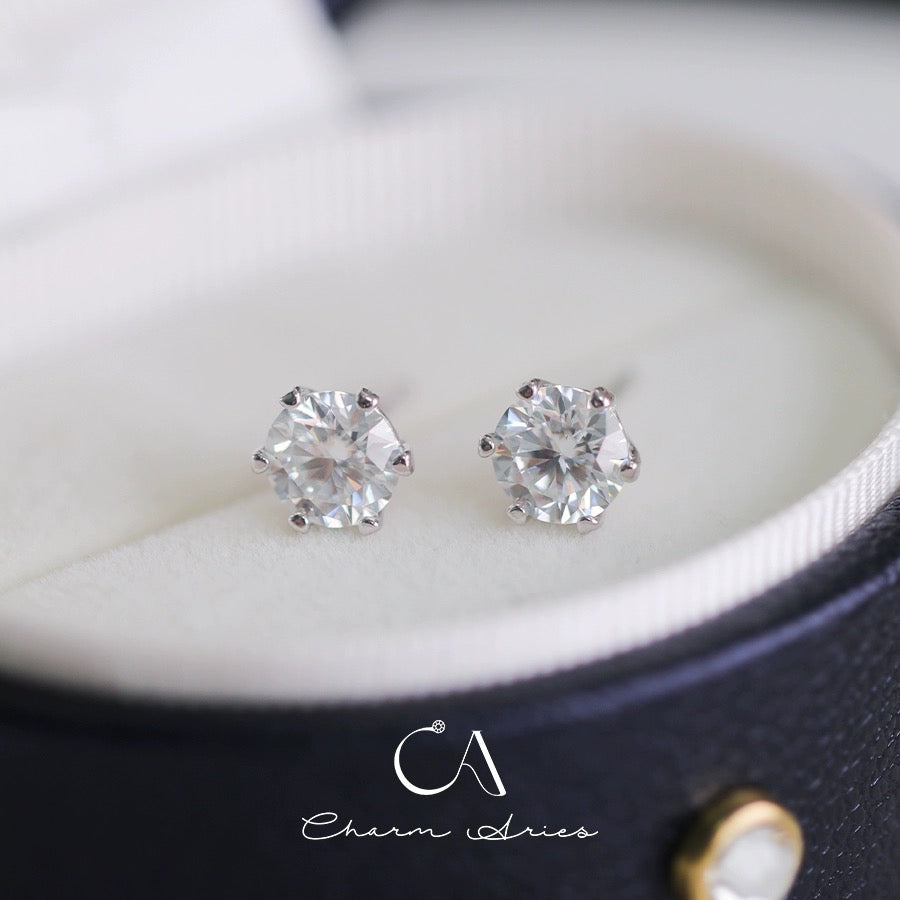 SIX CLAWS S925 MOISSAN DIAMOND EARRINGS